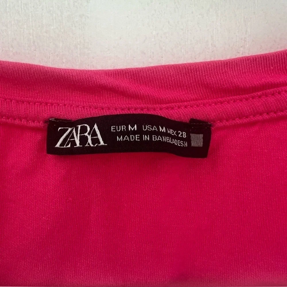 Zara Hot Pink Basic Vneck Cotton T-shirt (Size M) - Picture 6 of 7